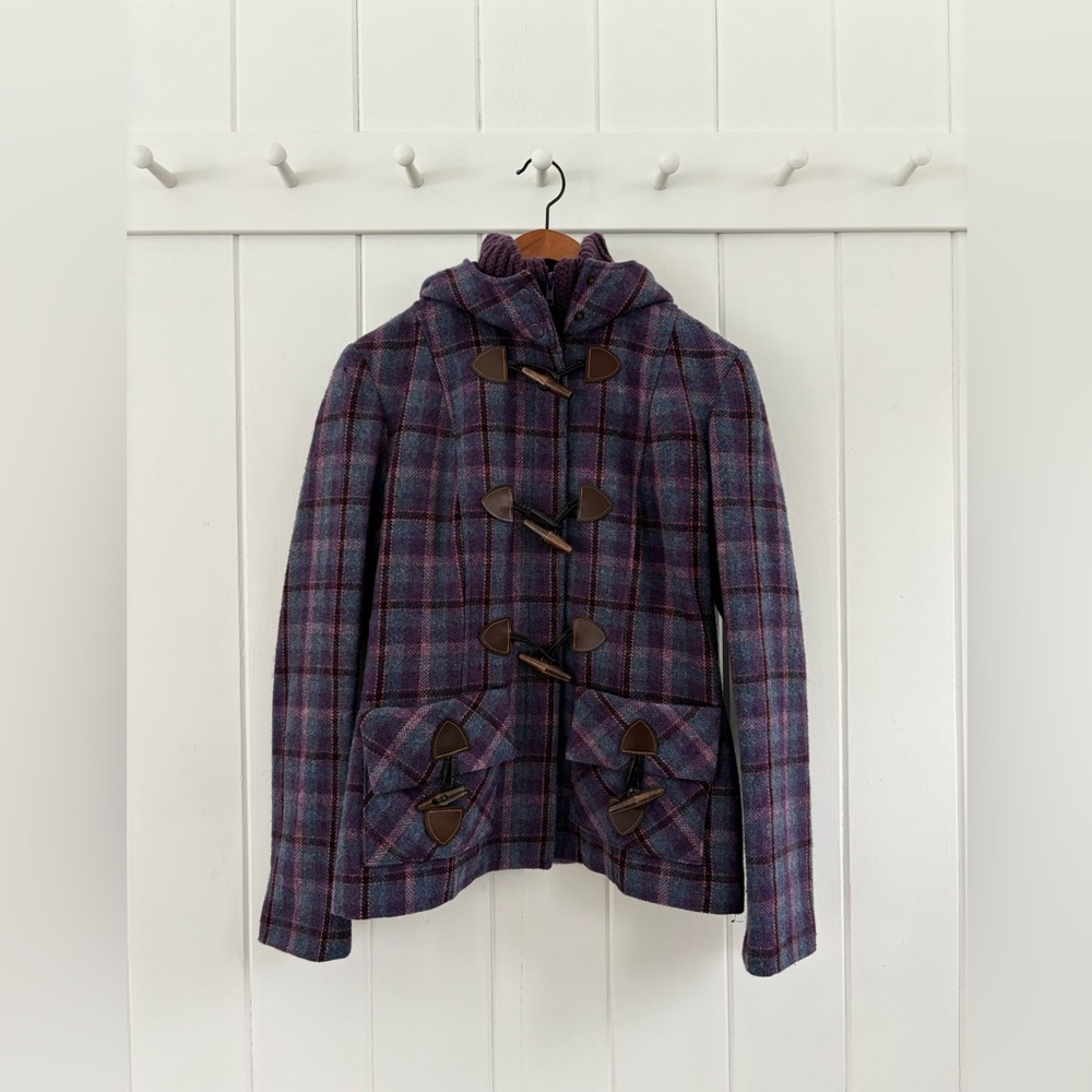 Vintage Delia*s Plaid Toggle Coat Purple Blue Pea Coat Hooded Delia’s Y2K 90s M